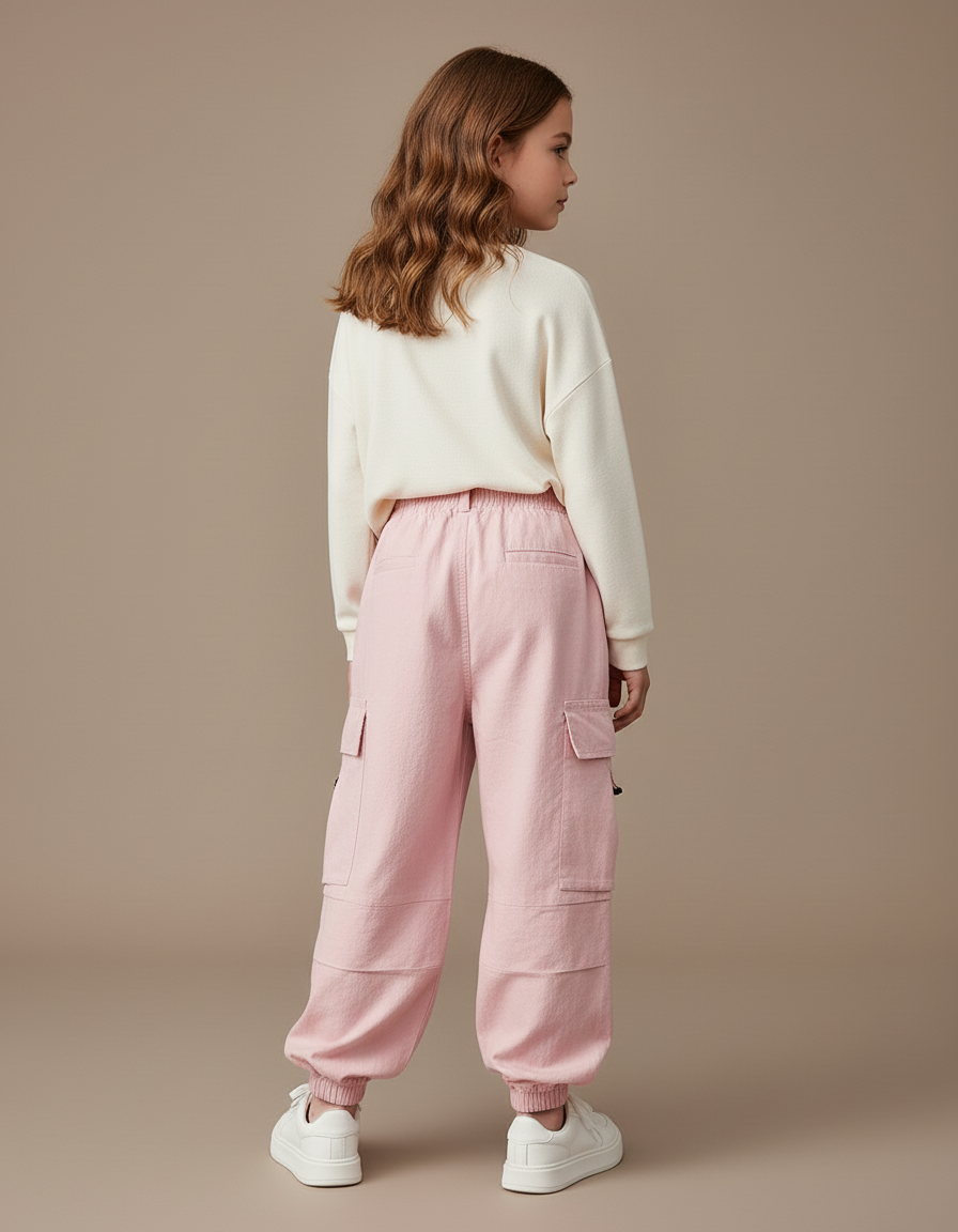 Pantalon Baggy Rose Cargo Ample Coton Enfants - vue 2