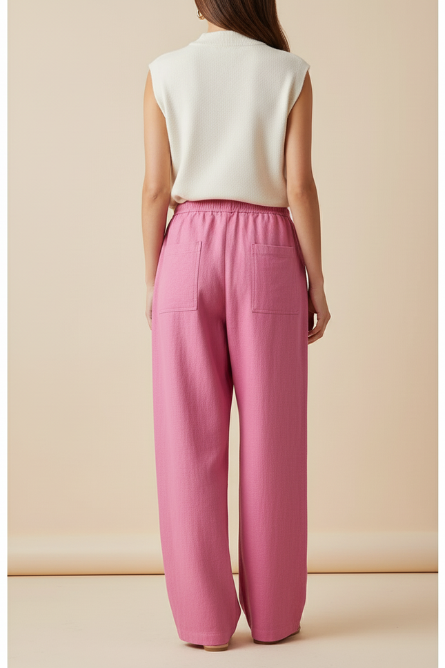 Pantalon Baggy Rose Fluide Lin Cordon Ample - vue 2