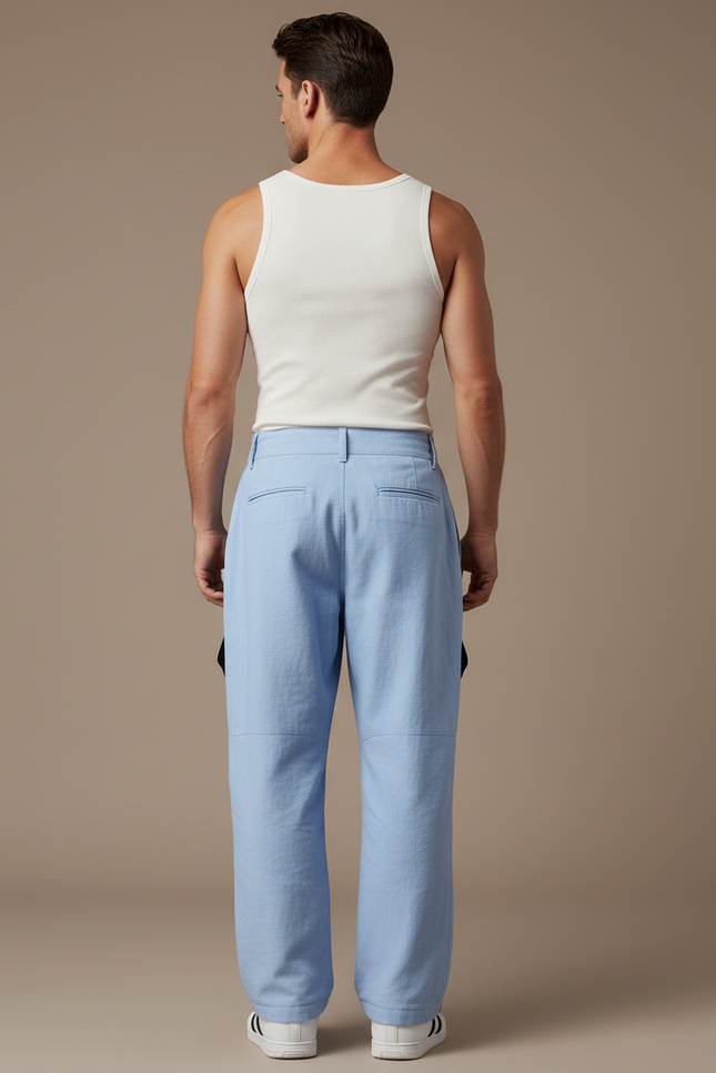 Pantalon Baggy Bleu Clair Bretelles Ample Décontracté Homme - Jean - vue 2