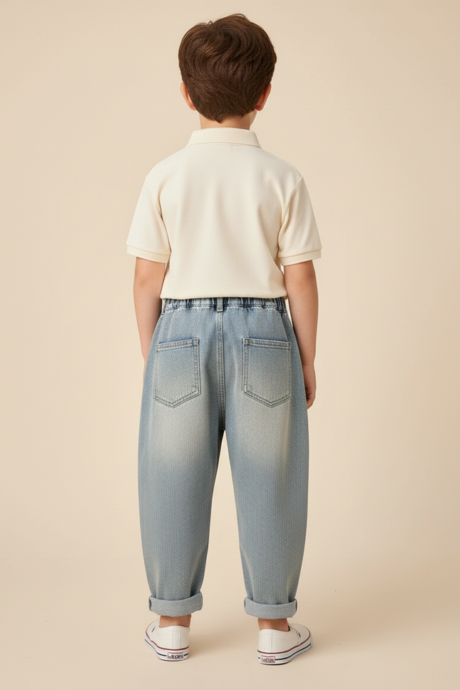 Pantalon Baggy Jean Bleu Délavé Ample Décontracté Garçon - vue 2
