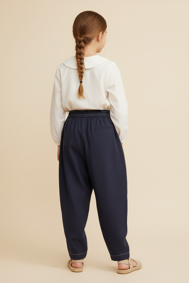 Pantalon Baggy Bleu Marine Ample Décontracté Enfant Coton - vue 2