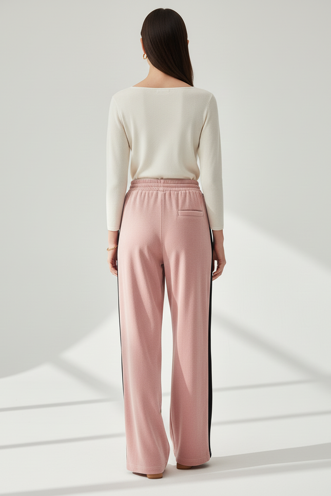 Pantalon Baggy Rose Velours Large Décontracté Rayure - vue 2