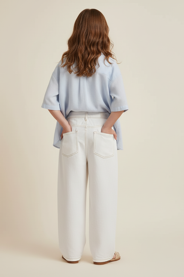 Pantalon Baggy Blanc Casse Ample Coton Lâche Fille - Jean - vue 2