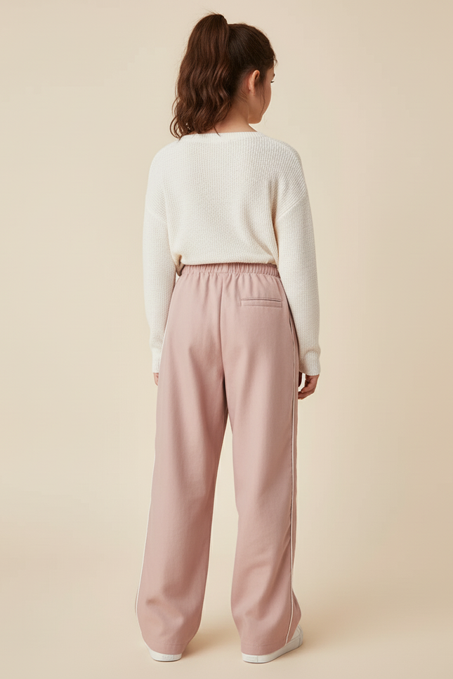 Pantalon Baggy Rose Fluide Rayures Blanches Fille - Viscose - vue 2