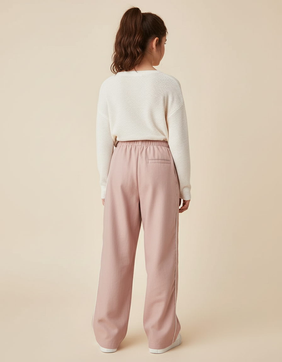 Pantalon Baggy Rose Fluide Rayures Blanches Fille - Viscose - vue 2