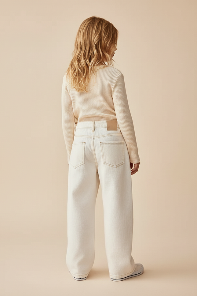 Pantalon Baggy Blanc Jean Ample Décontracté Fille - vue 2