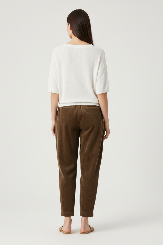Pantalon Baggy Marron Côtelé Ample Plissé Décontracté - Cordé - vue 2