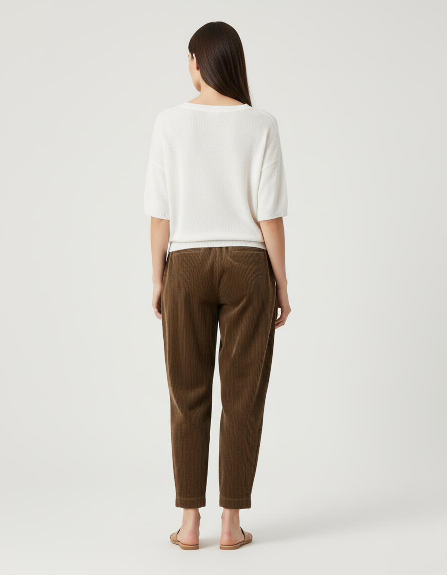 Pantalon Baggy Marron Côtelé Ample Plissé Décontracté - Cordé - vue 2