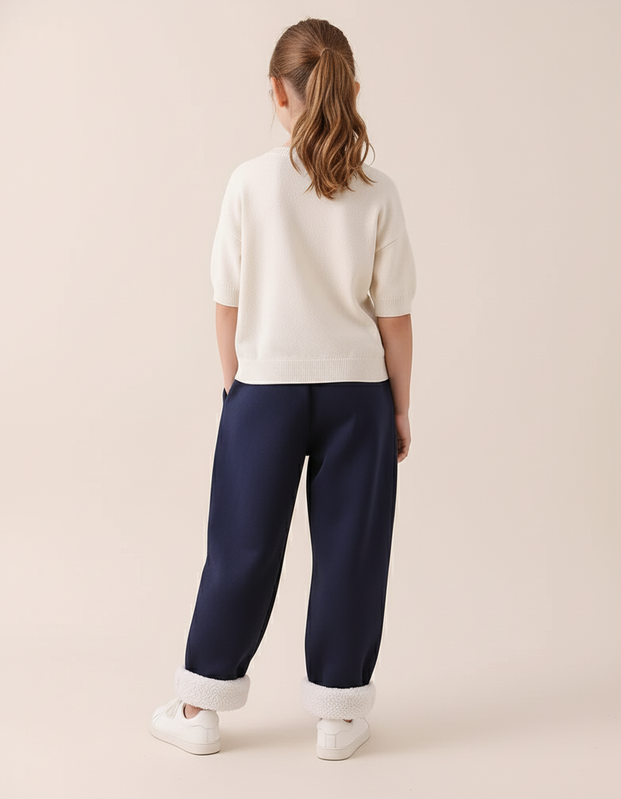 Pantalon Baggy Bleu Marine Molletonné Doux Enfant - vue 2
