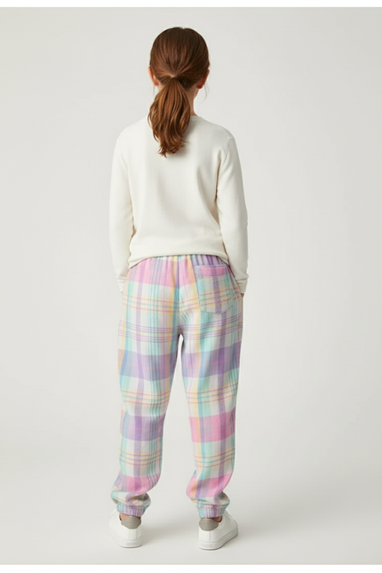 Pantalon Baggy Carreaux Pastel Ample Décontracté Fille - Multicolore Molleton - vue 2
