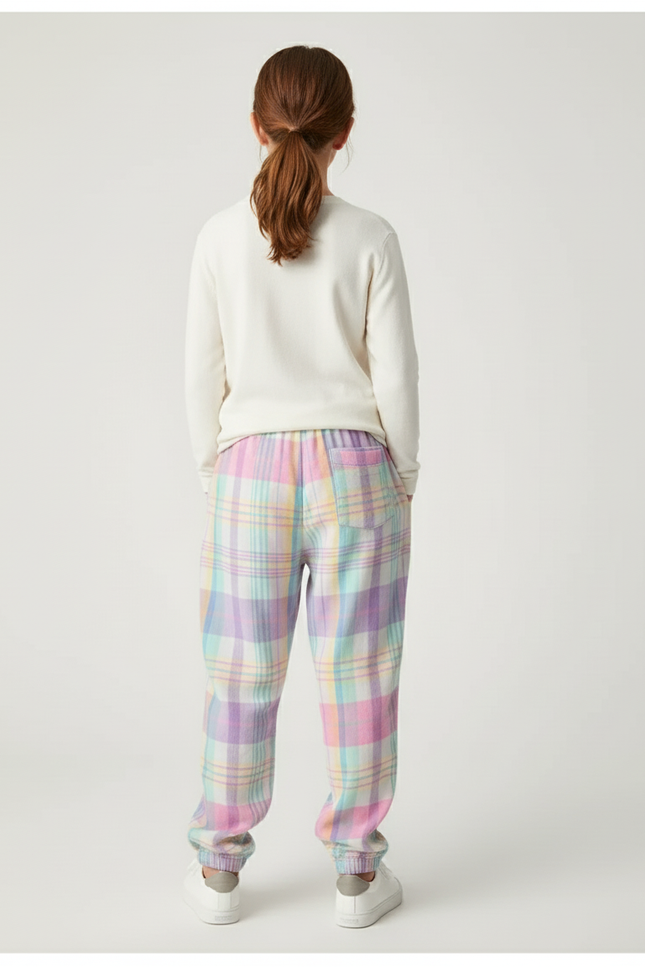 Pantalon Baggy Carreaux Pastel Ample Décontracté Fille - Multicolore Molleton - vue 2