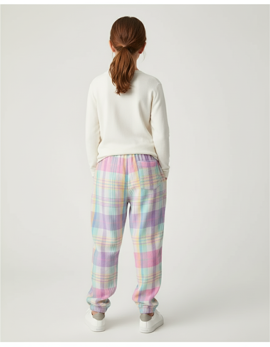 Pantalon Baggy Carreaux Pastel Ample Décontracté Fille - Multicolore Molleton - vue 2