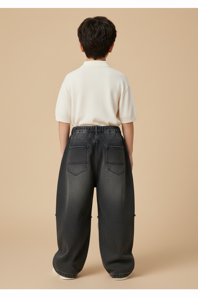 Pantalon Baggy Jean Gris Ample Déchiré Enfant - vue 2