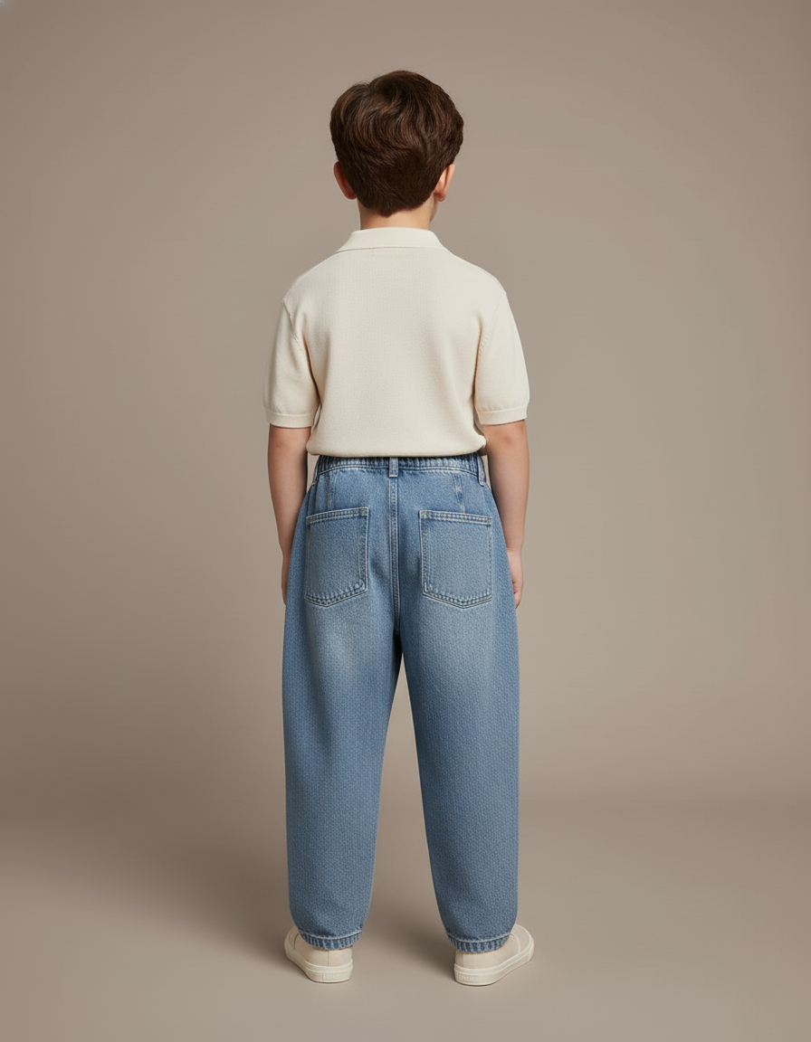 Pantalon Baggy Jean Bleu Ample Plissé Enfant - vue 2