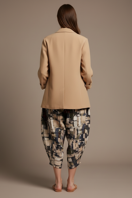 Pantalon Baggy Imprimé Abstrait Ample Coton Lin Femme - vue 2