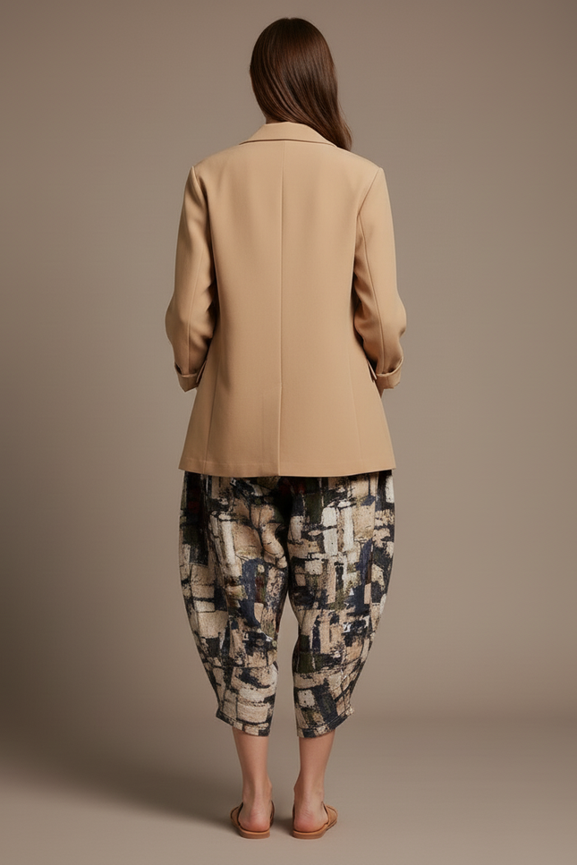 Pantalon Baggy Imprimé Abstrait Ample Coton Lin Femme - vue 2