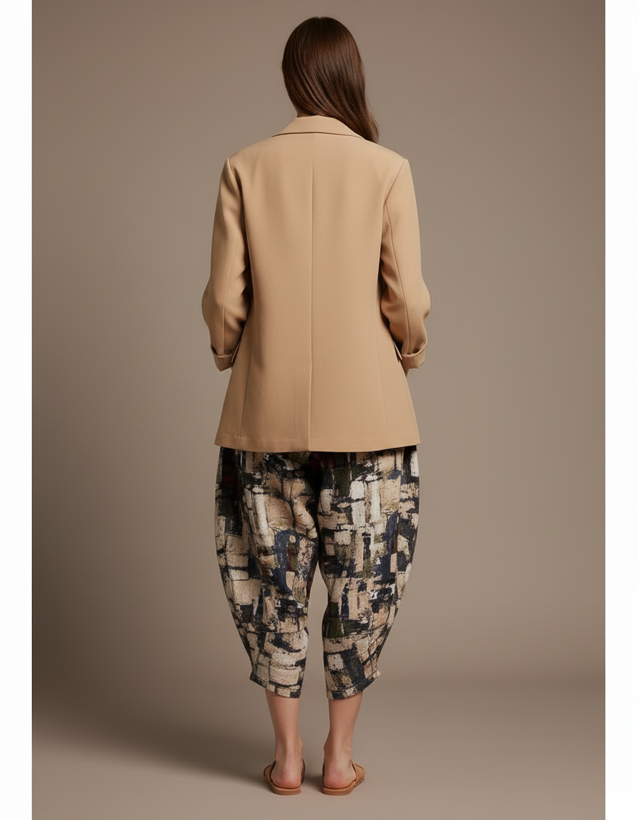 Pantalon Baggy Imprimé Abstrait Ample Coton Lin Femme - vue 2