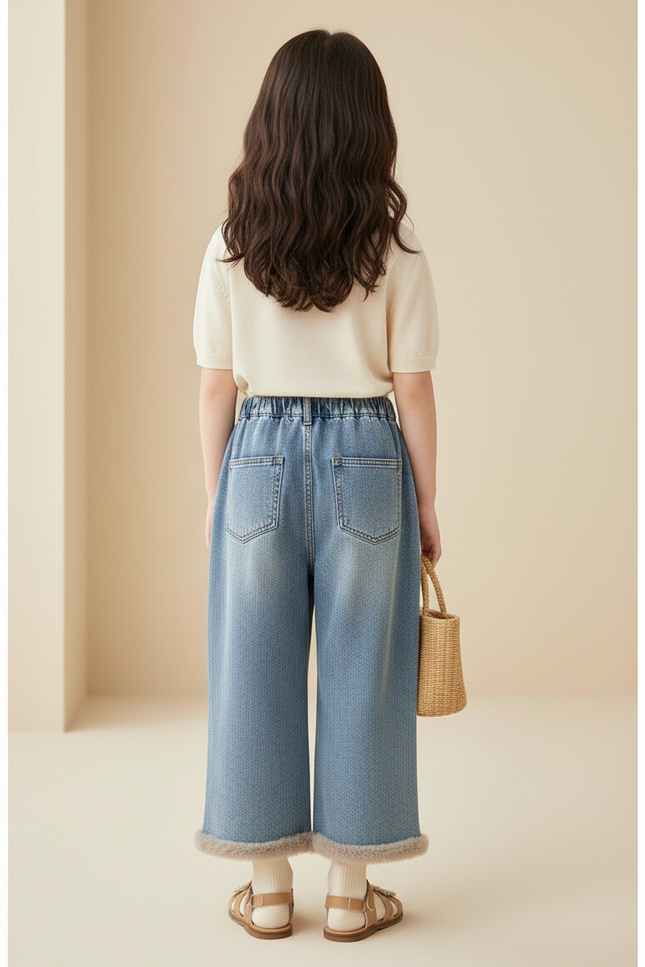 Pantalon Baggy Jean Bleu Délavé Doux Fille - vue 2