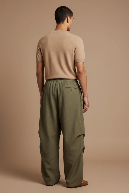 Pantalon Baggy Kaki Ample Décontracté Cordon Homme - Lin - vue 2