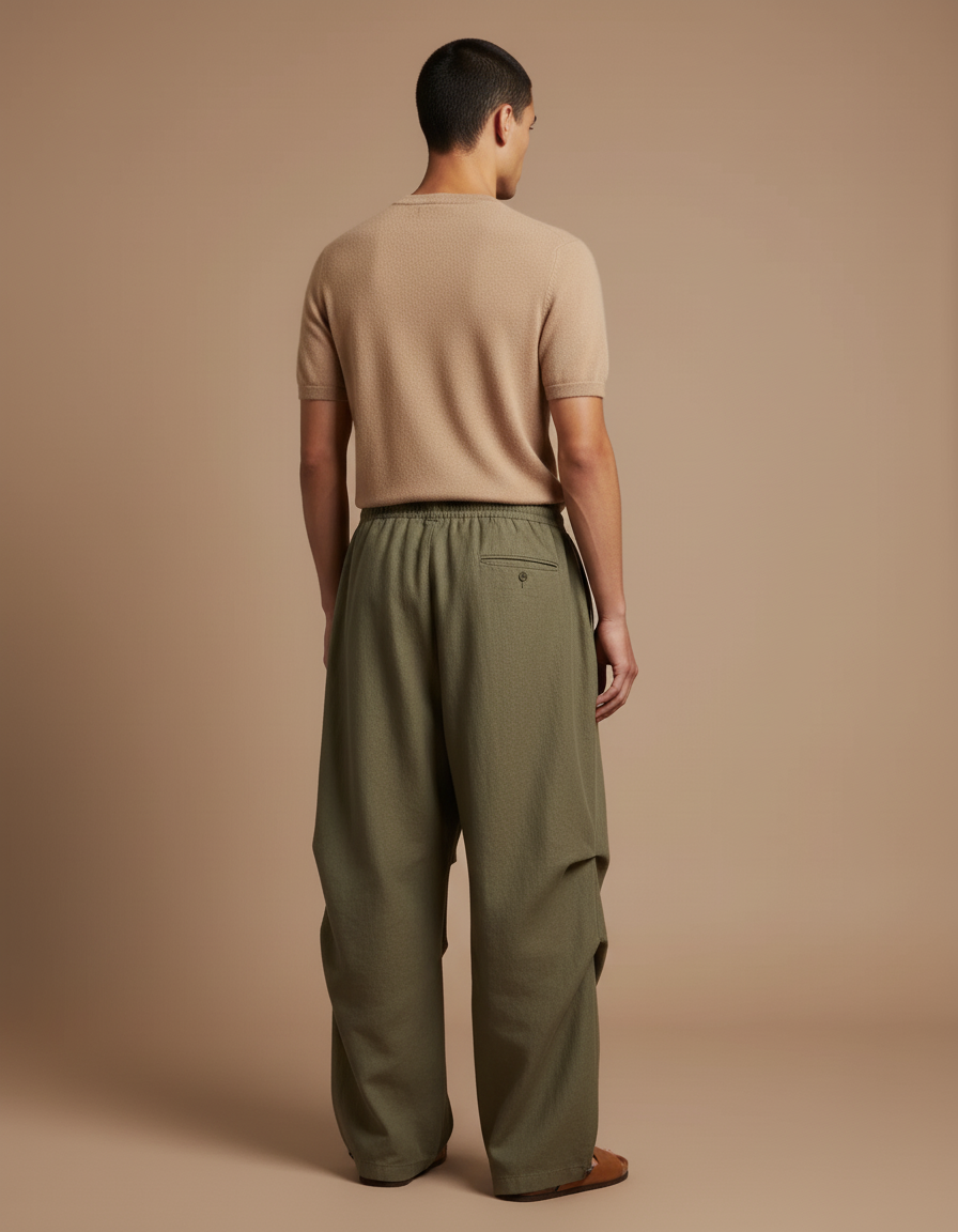 Pantalon Baggy Kaki Ample Décontracté Cordon Homme - Lin - vue 2