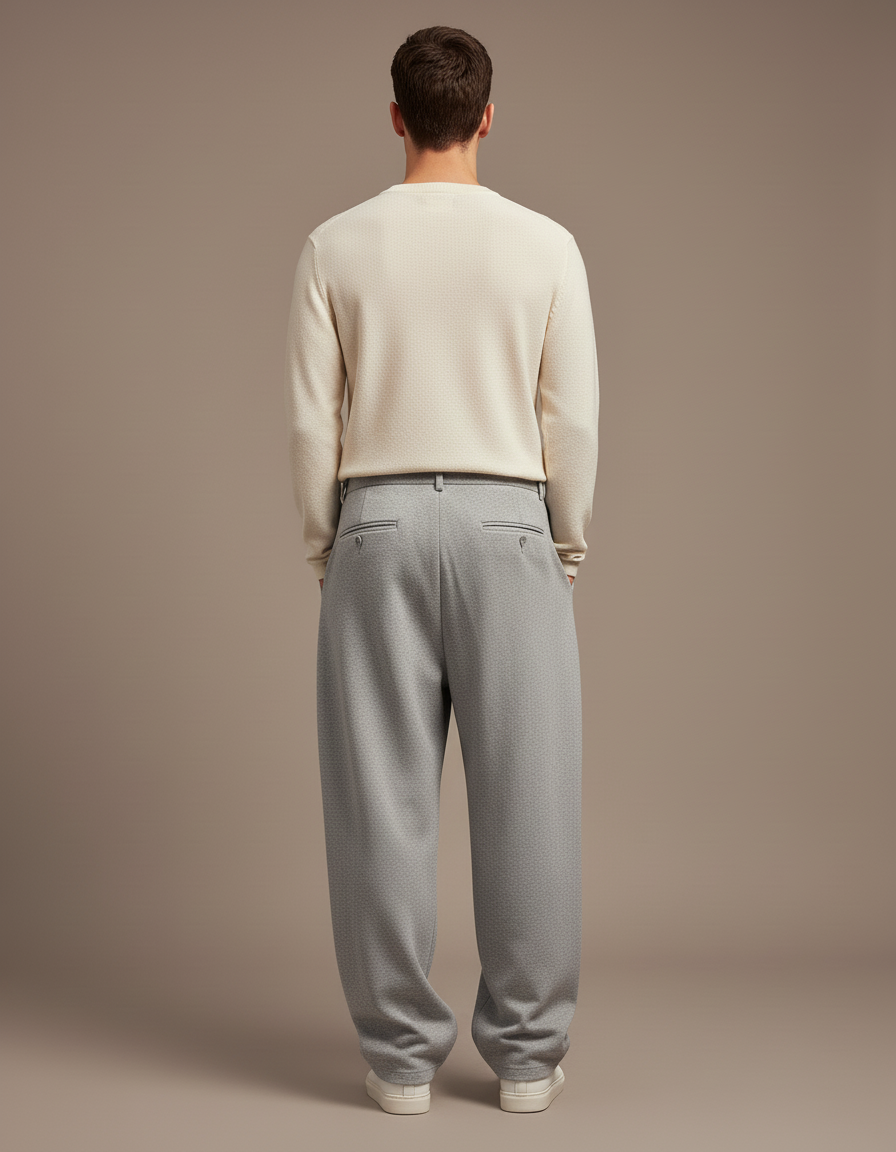Pantalon Baggy Gris Clair Ample Droit Décontracté Homme - Molleton - vue 2