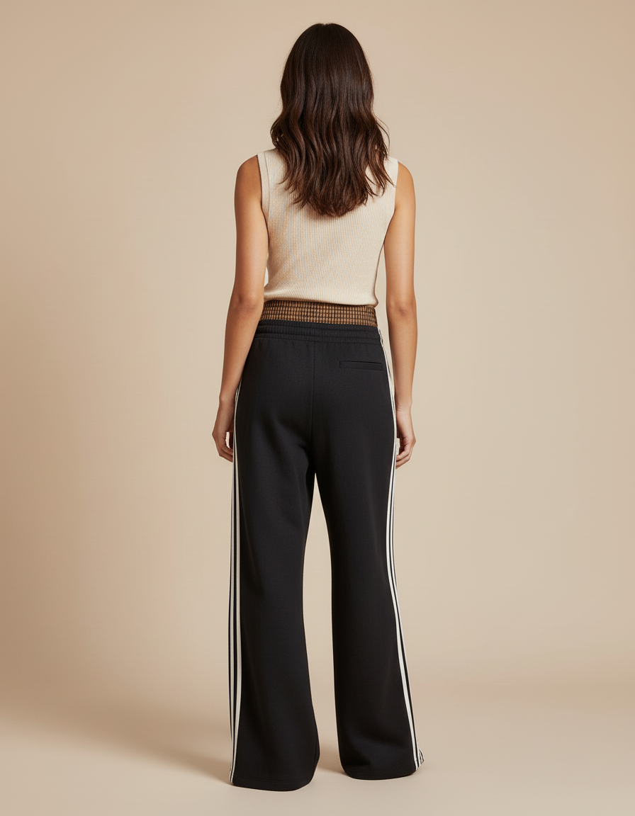 Pantalon Baggy Noir Rayures Larges Décontracté Femme - Molleton - vue 2