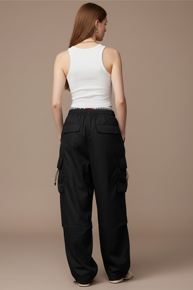 Pantalon Baggy Noir Cargo Ample Femme Streetwear - Polyester - vue 2