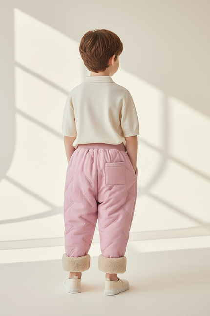 Pantalon Baggy Rose Matelassé Doublé Polaire Hiver Enfant - Polyester - vue 2