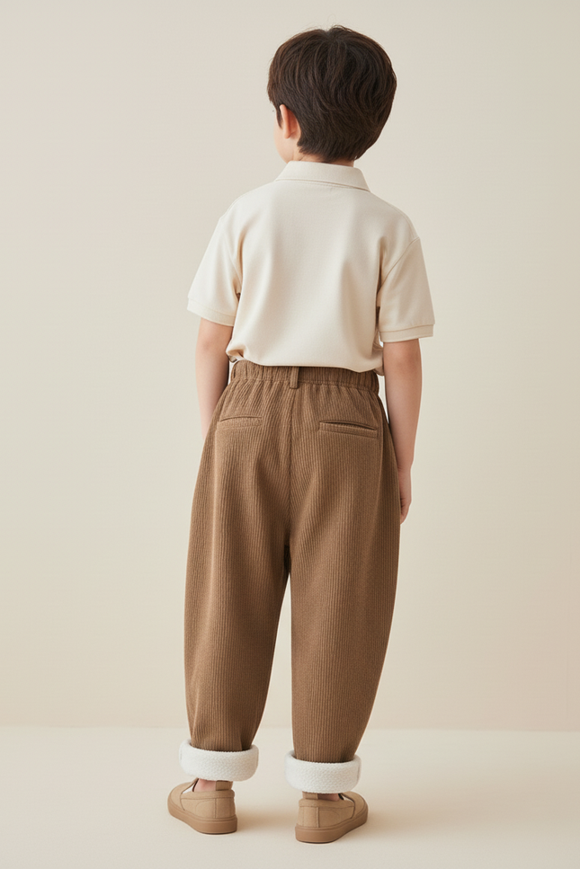 Pantalon Baggy Marron Velours Côtelé Doublé Chaud Enfant - Cordé - vue 2