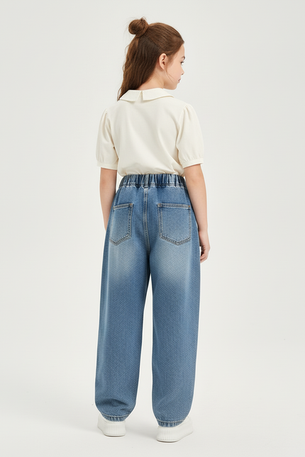 Pantalon Baggy Denim Bleu Ample Imprimé Animaux Fille - Jean - vue 2