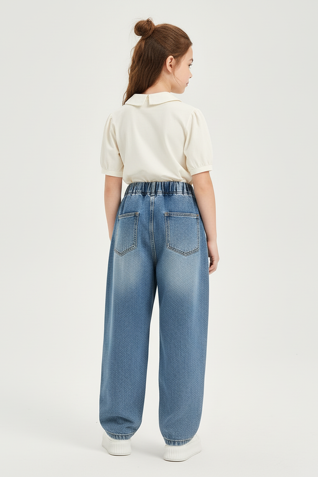 Pantalon Baggy Denim Bleu Ample Imprimé Animaux Fille - Jean - vue 2
