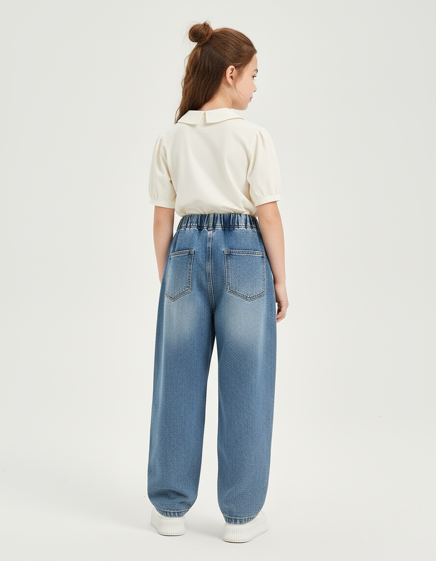 Pantalon Baggy Denim Bleu Ample Imprimé Animaux Fille - Jean - vue 2