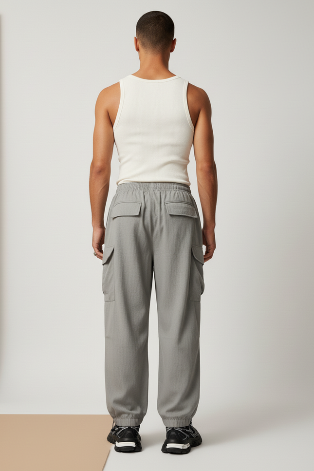 Pantalon Baggy Gris Cargo Ample Streetwear Homme - Polyester - vue 2