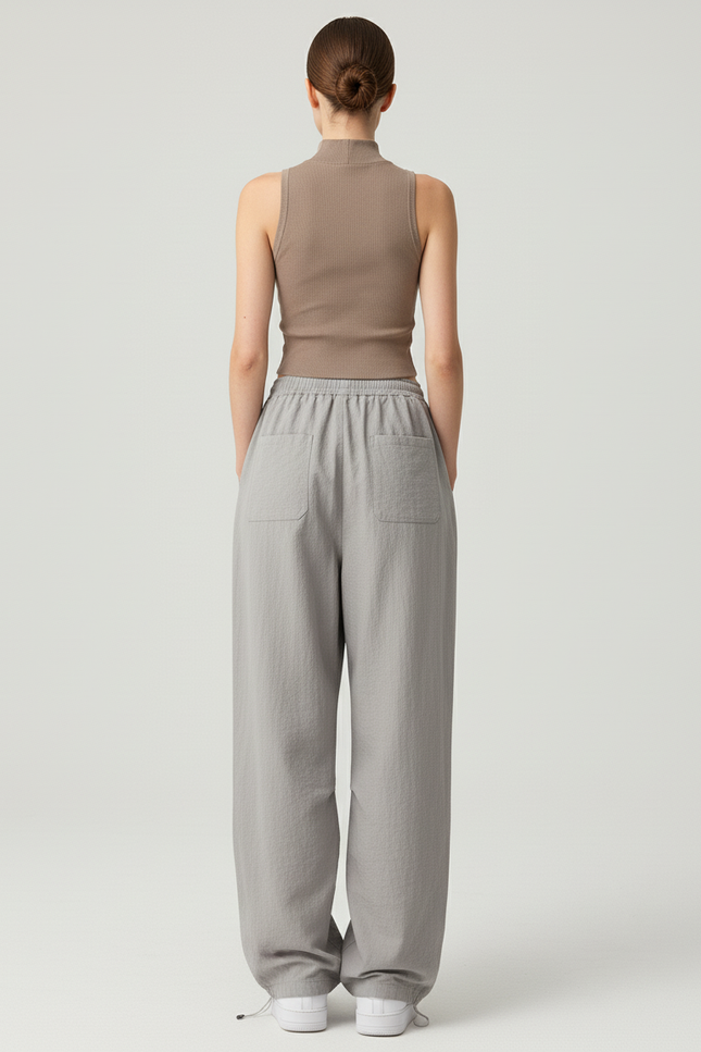 Pantalon Baggy Gris Ample Fluide Cordon Streetwear Femme - Polyester - vue 2
