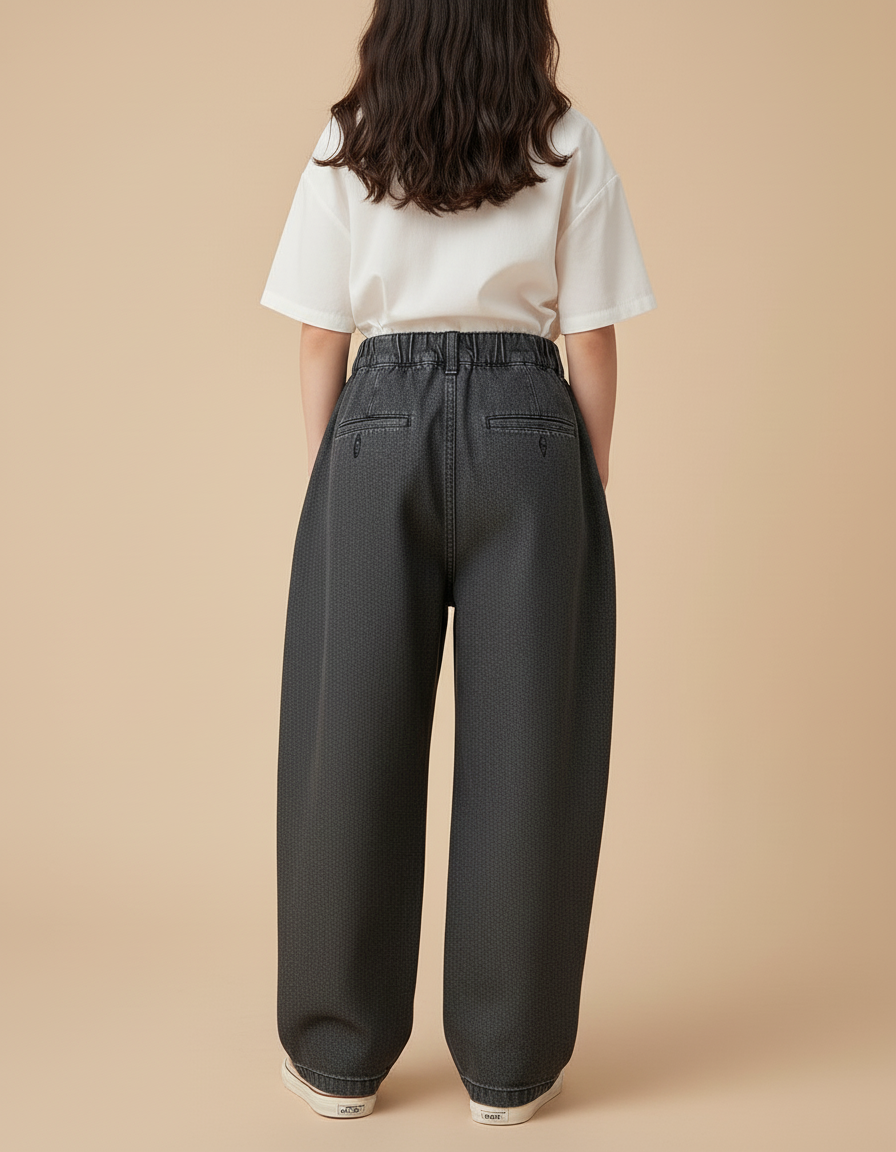 Pantalon Baggy Gris Denim Ample Plissé Enfant - Jean - vue 2