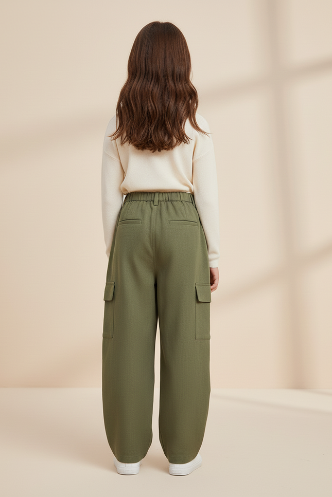 Pantalon Baggy Vert Kaki Ample Cargo Fille - Gabardine - vue 2