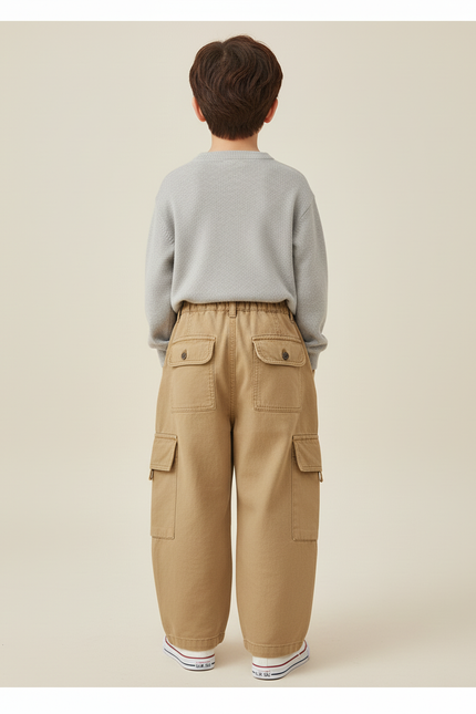 Pantalon Baggy Cargo Ample Beige Coton Garçon - Toile - vue 2