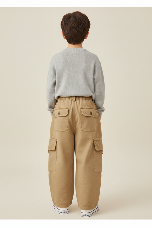 Pantalon Baggy Cargo Ample Beige Coton Garçon - Toile - vue 2