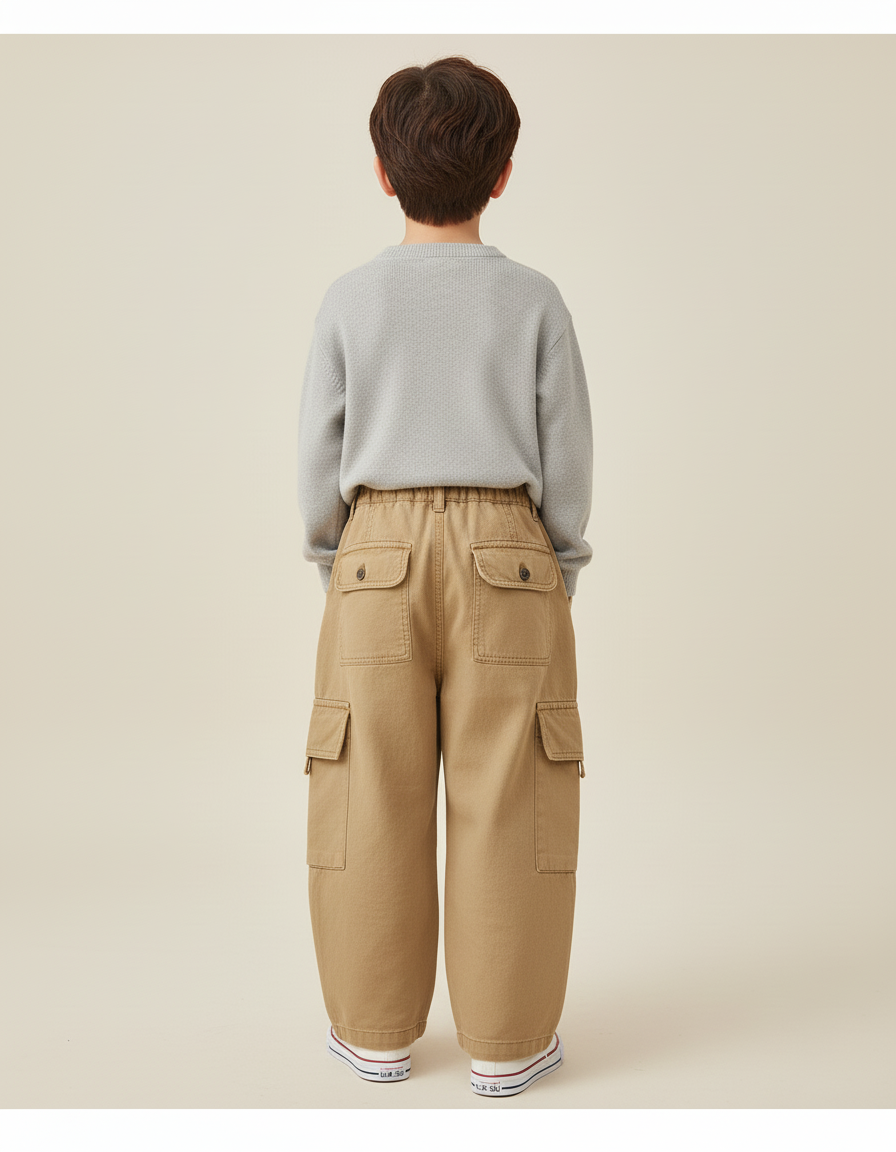 Pantalon Baggy Cargo Ample Beige Coton Garçon - Toile - vue 2