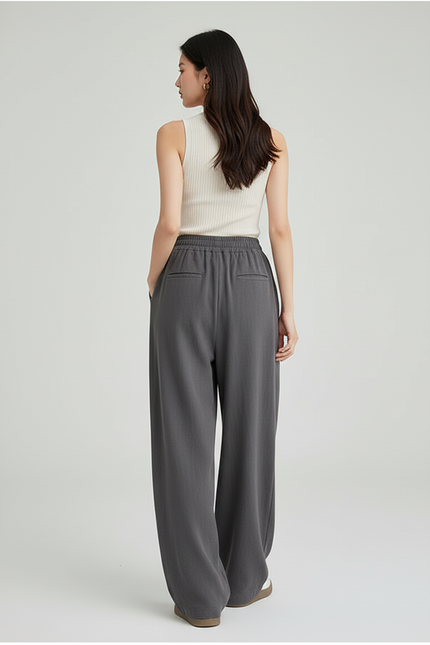Pantalon Baggy Gris Fluide Ample Taille Haute Femme - Viscose - vue 2