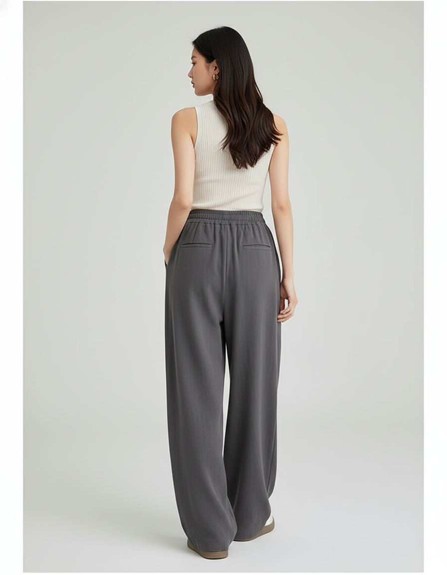 Pantalon Baggy Gris Fluide Ample Taille Haute Femme - Viscose - vue 2