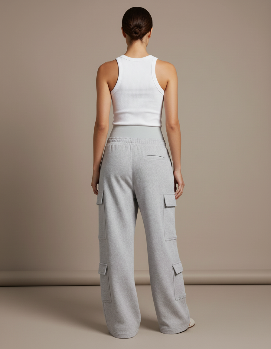 Pantalon Baggy Gris Ample Cargo Molleton Confortable - vue 2