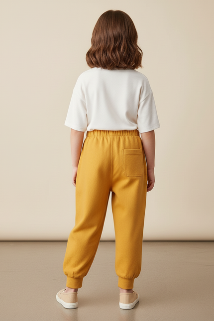 Pantalon Baggy Jaune Moutarde Coton Molleton Enfant Décontracté Ourson - vue 2