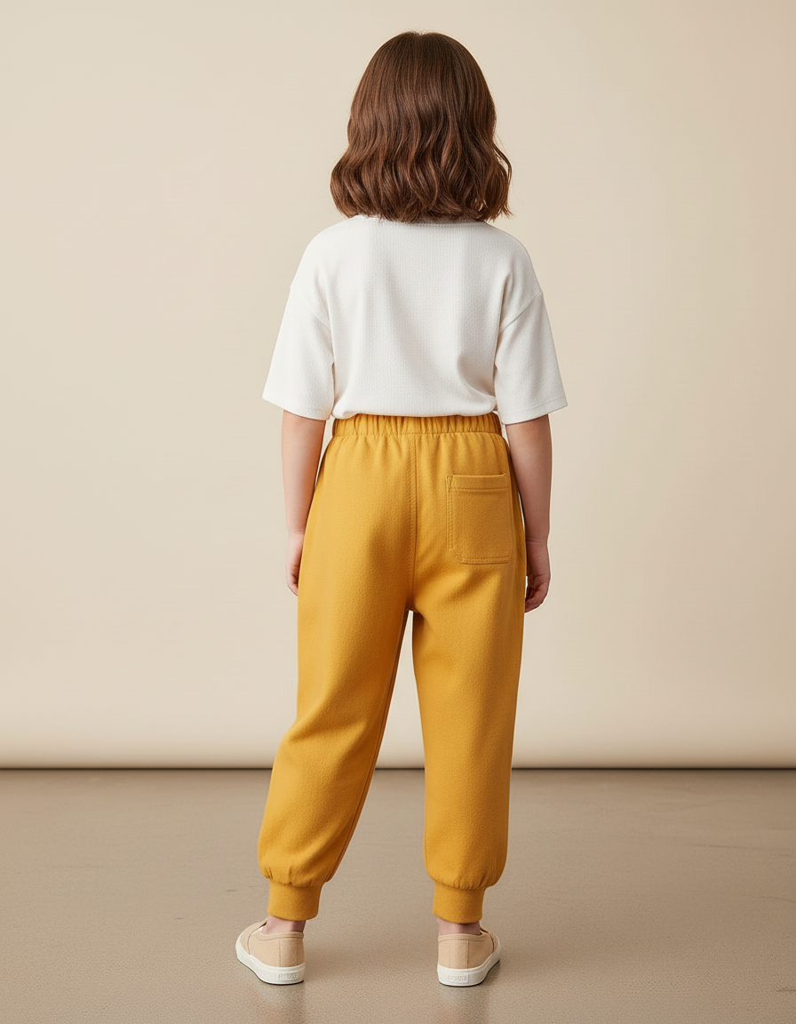Pantalon Baggy Jaune Moutarde Coton Molleton Enfant Décontracté Ourson - vue 2