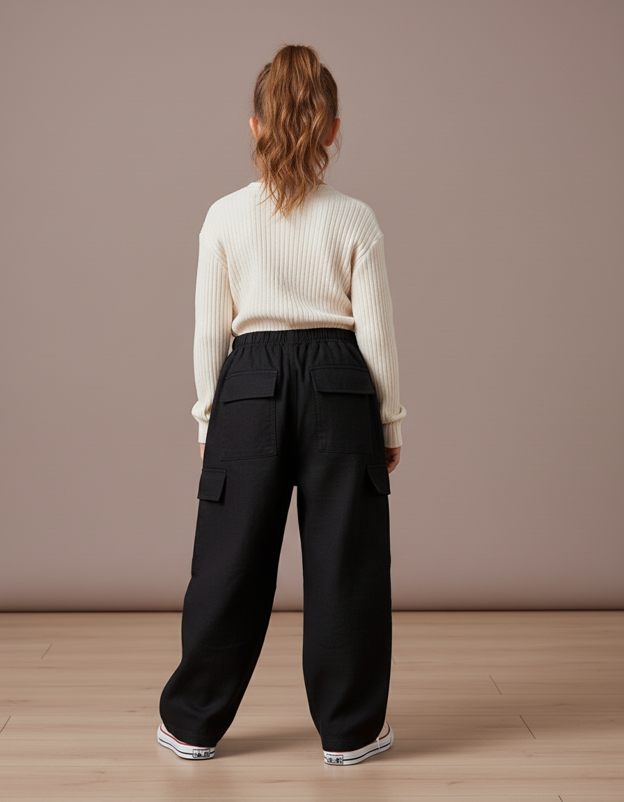 Pantalon Baggy Noir Cargo Ample Coton Enfant - Toile - vue 2