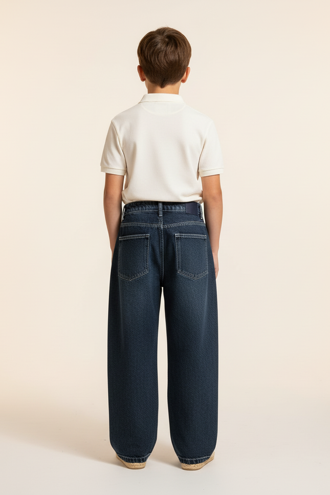Pantalon Baggy Bleu Marine Ample Plissé Coton - Jean - vue 2