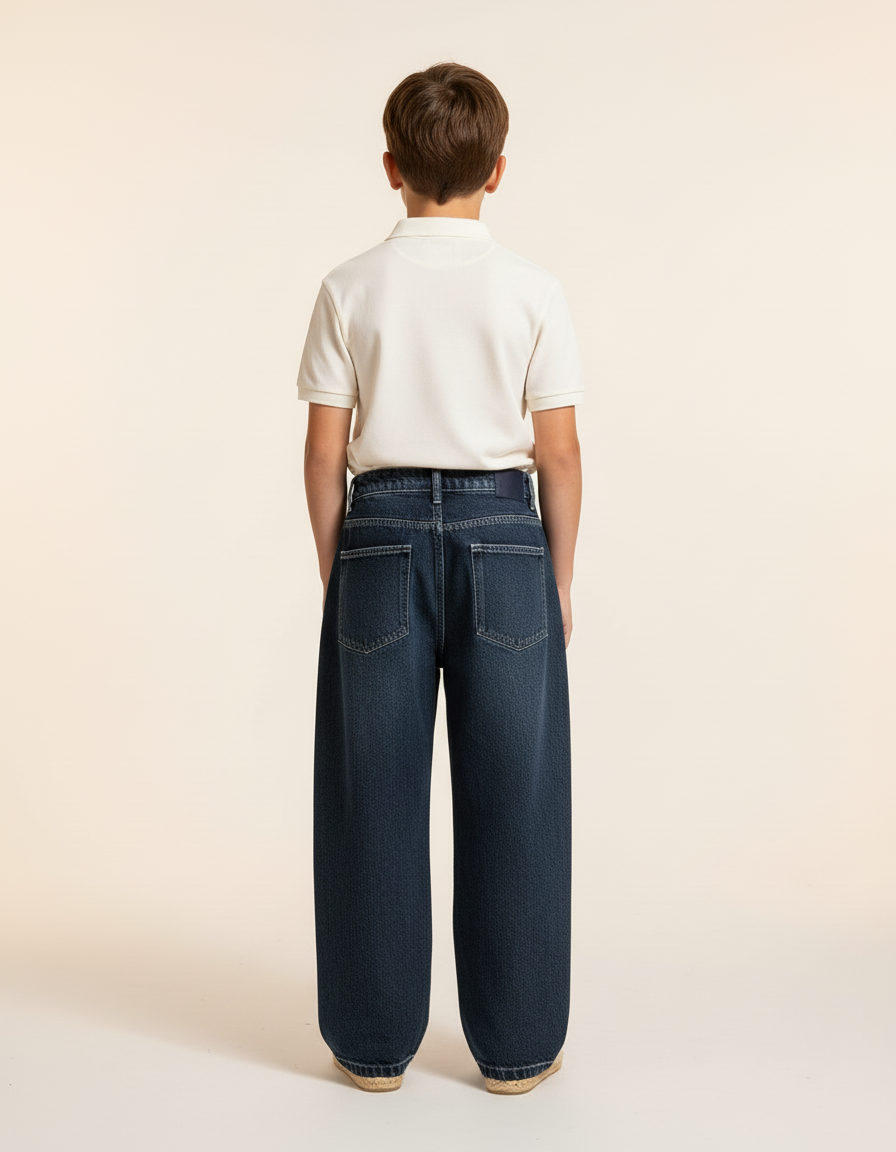 Pantalon Baggy Bleu Marine Ample Plissé Coton - Jean - vue 2