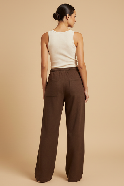 Pantalon Baggy Marron Ample Décontracté Cordon Fluide - Molleton - vue 2