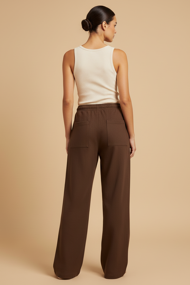Pantalon Baggy Marron Ample Décontracté Cordon Fluide - Molleton - vue 2