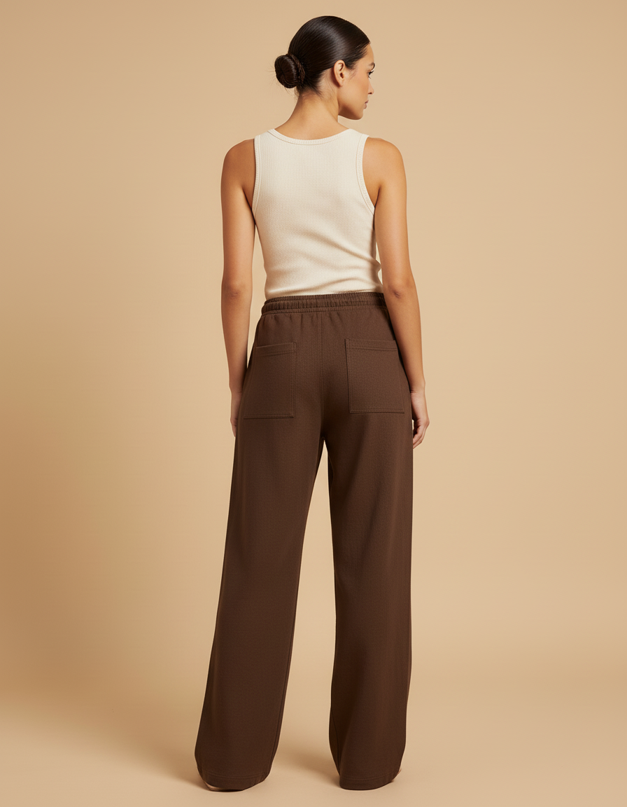 Pantalon Baggy Marron Ample Décontracté Cordon Fluide - Molleton - vue 2